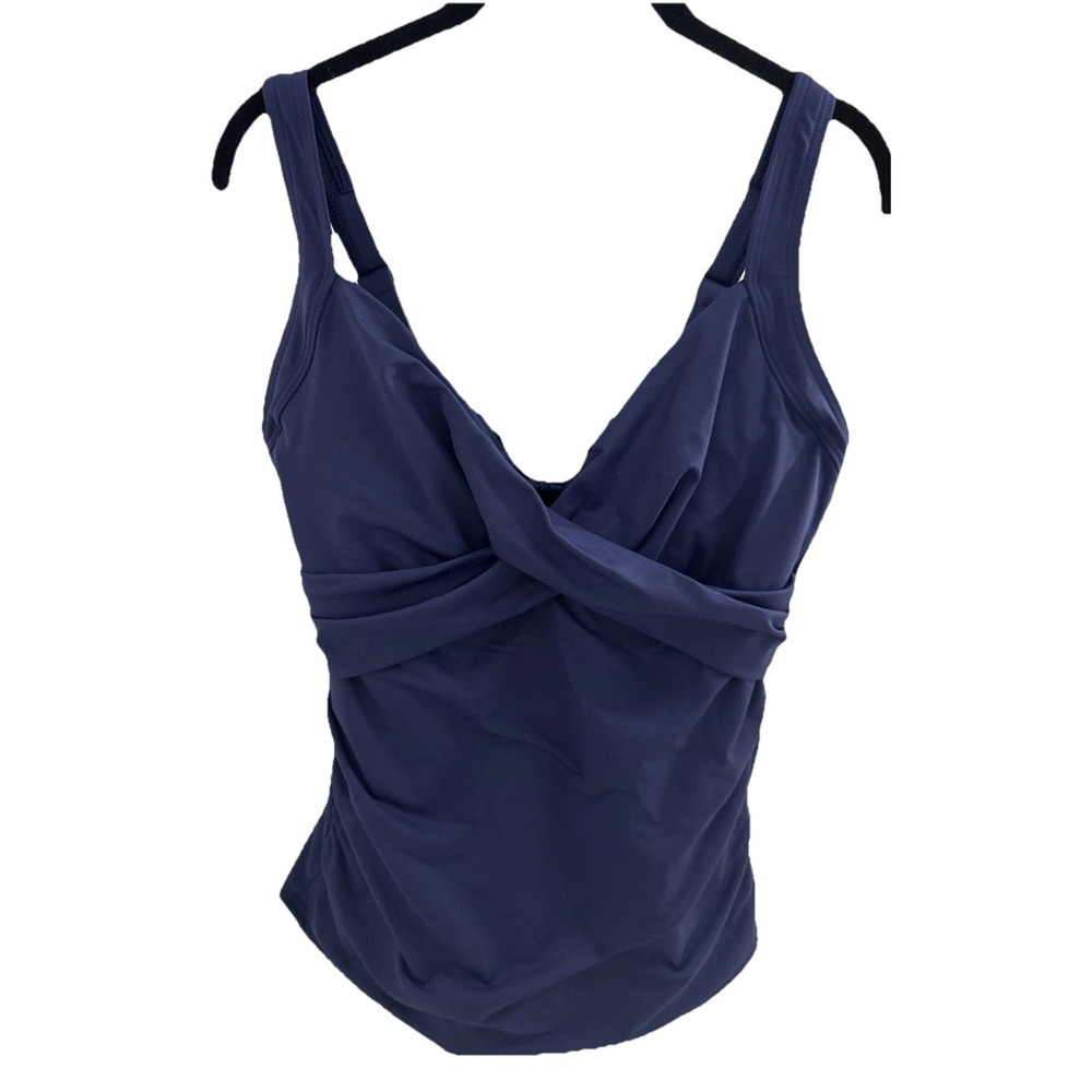Lands' End Women's 8 DD‎ V-Neck Navy Blue Solid Print Tankini Top EUC Swim Beach